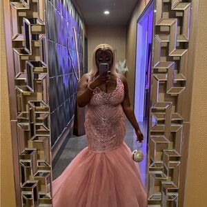 Pink Sleeveless V-neck Prom Gown